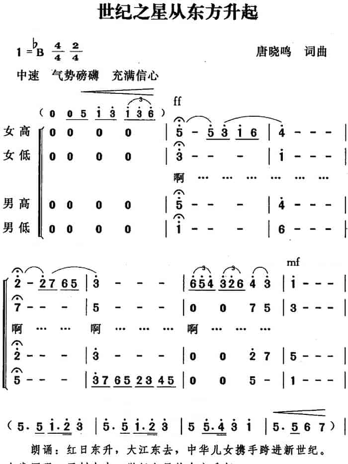 世纪之星从东方升起 民歌谱_第1张